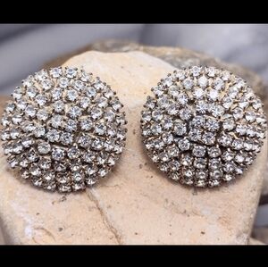 Vintage Large Rhinestone Dome Statement Earrings Pierced